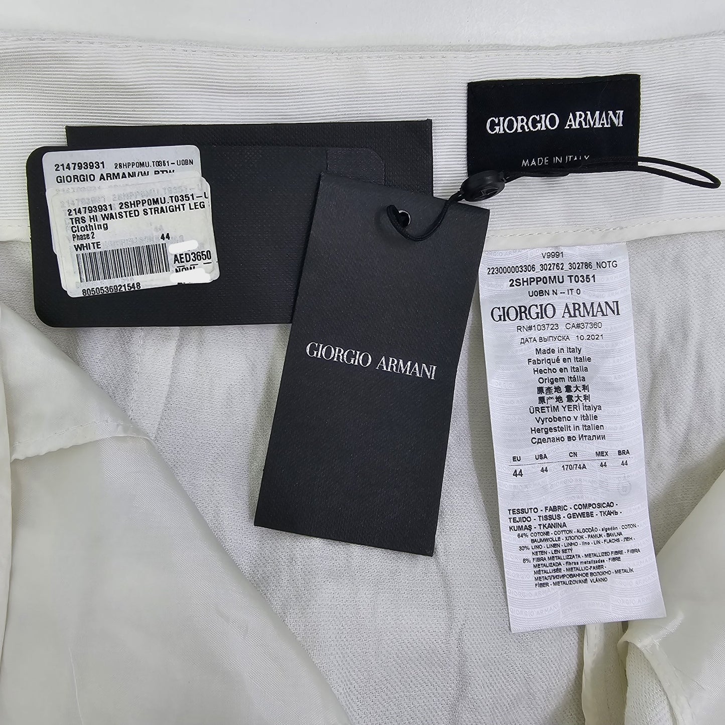 Giorgio Armani Cotton-Blend Straight Unhemmed With Single Pleats Pants 44 BNWT