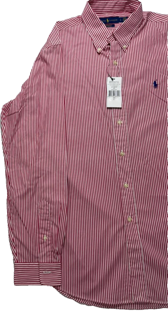 Ralph Lauren Men's Shirt Size L Red White Stripe Button Down Long Sleeve Classic