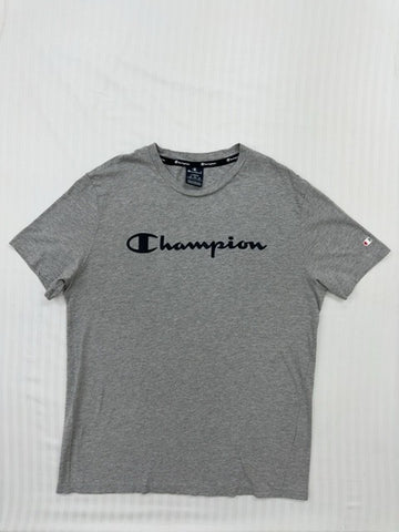 Champion Men's Light Gray Heather Script Logo T-Shirt Large
