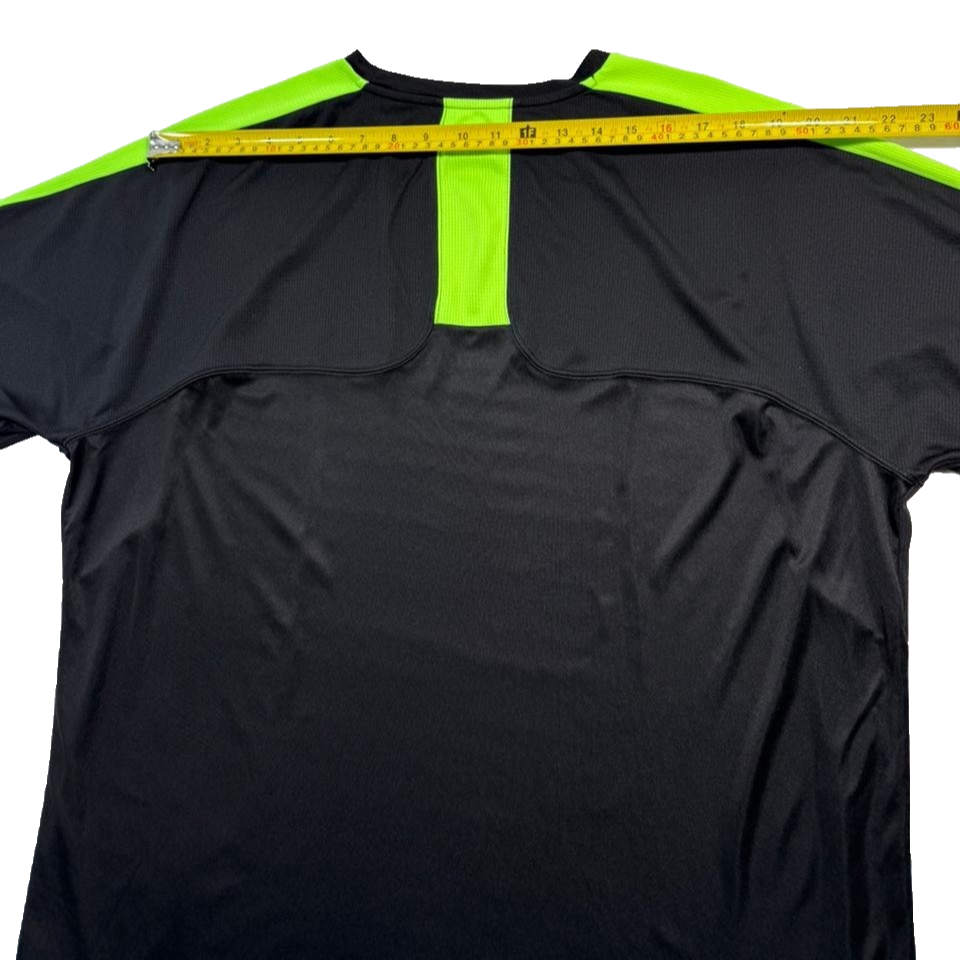 Puma Men's Black Neon Green Stripe Performance Training Soccer Polo-Shirt S/L