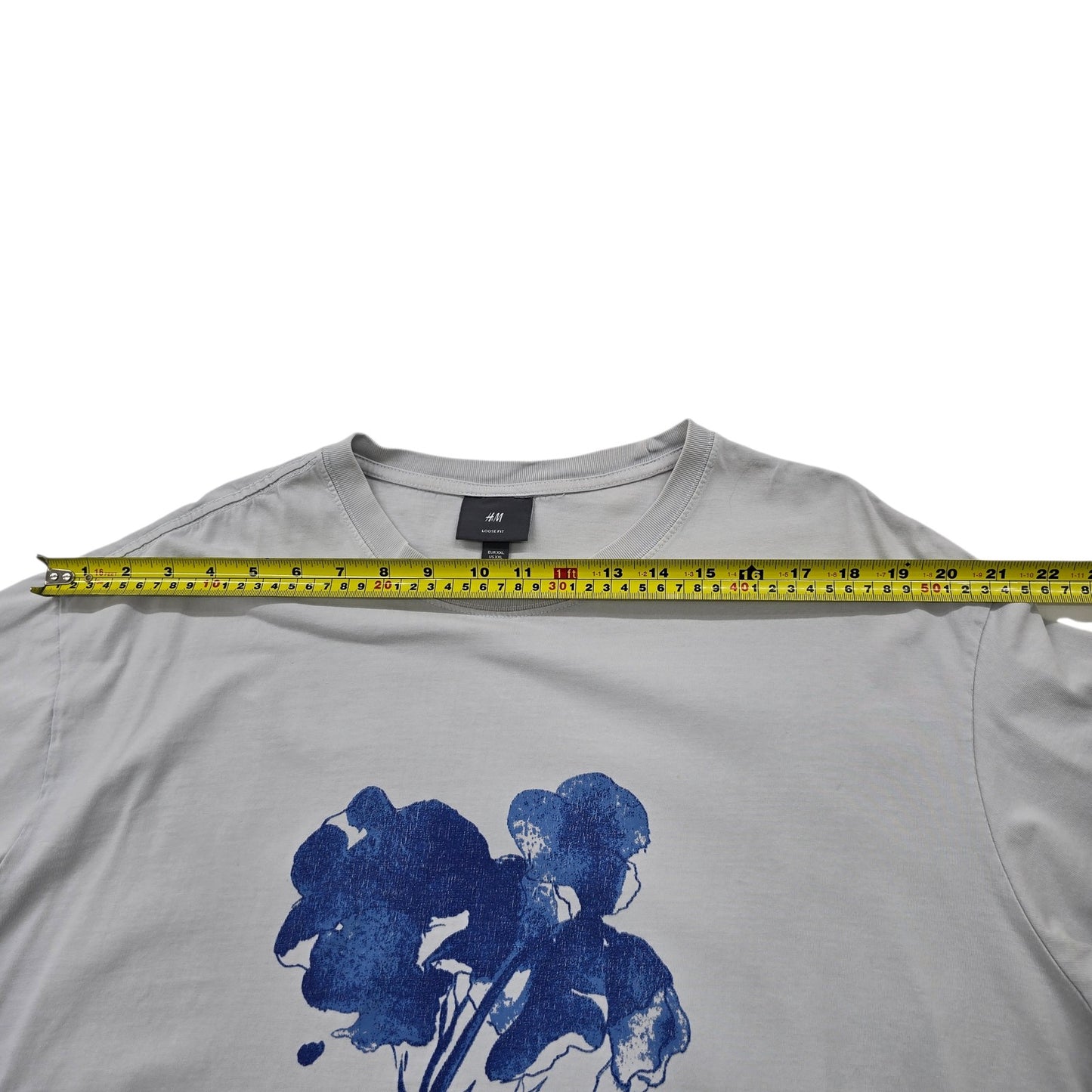 H&M Men's Light Gray Floral Print T-Shirt Size XXL Short Sleeve