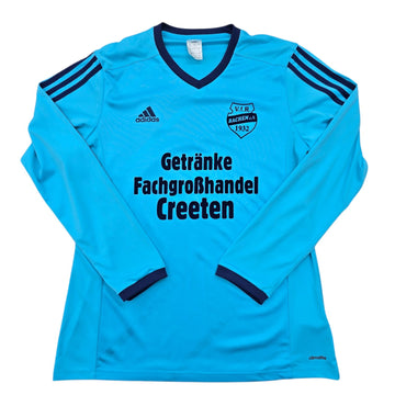 Adidas Men's Cyan Blue Striped Soccer Jersey L V-Neck Long Sleeve