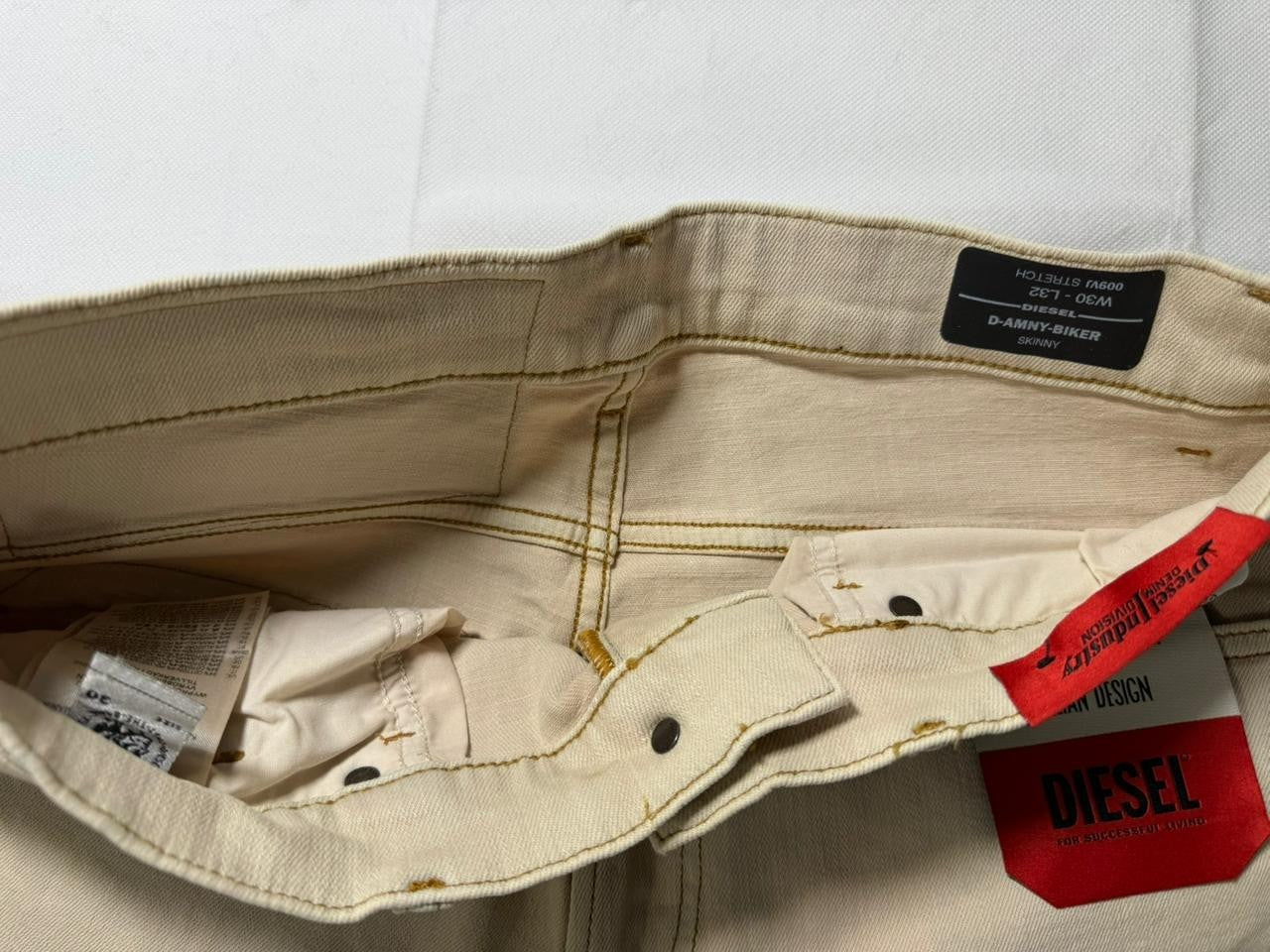Diesel D-Amny Biker Skinny Jeans Beige Design Denim Pant | Men's | Size 30