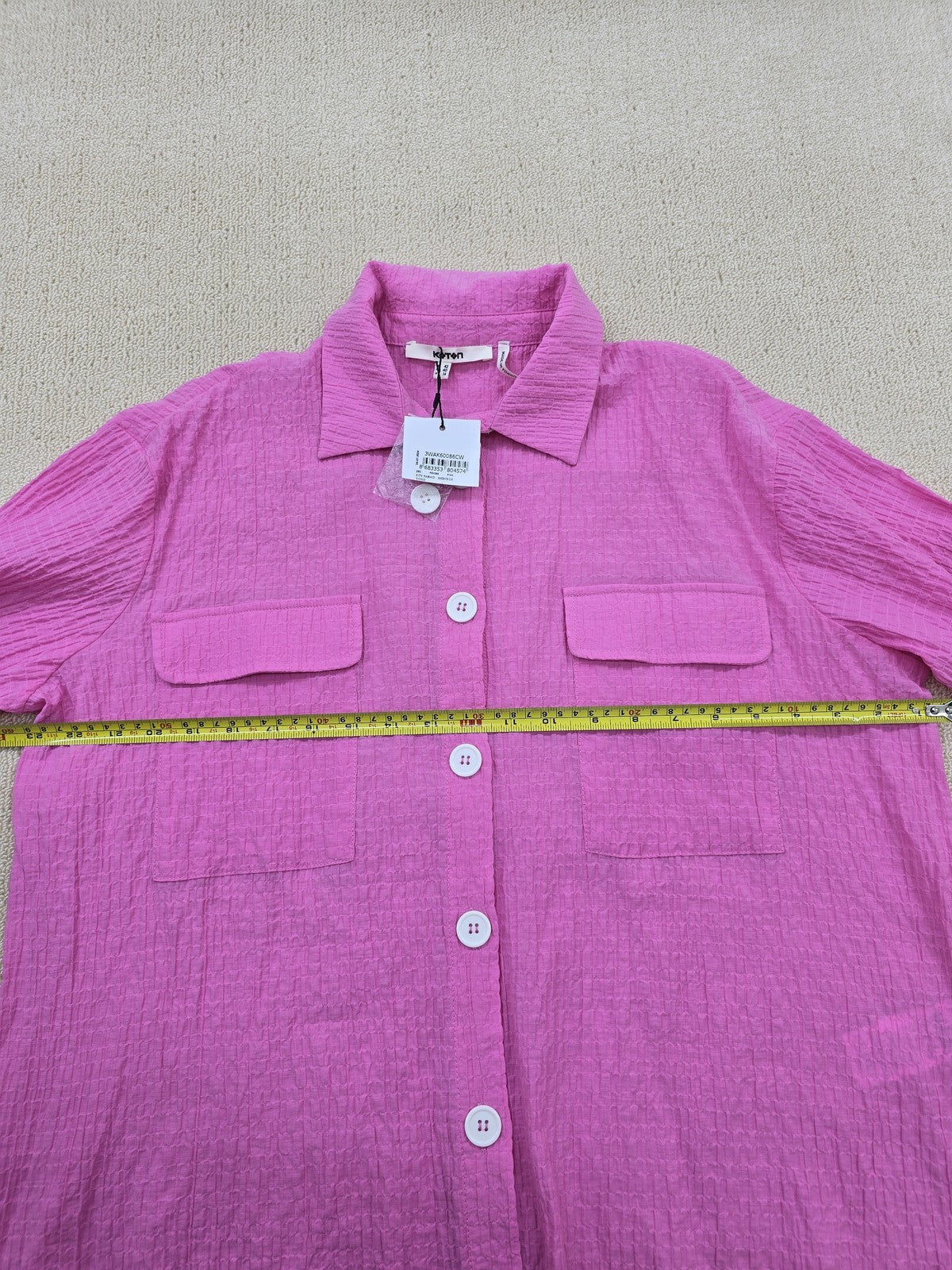 Koton Women's Hot Pink Oversized Long Sleeve Collared Top Cotton