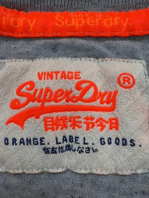 Superdry Men's Dark Grey Marl V-Neck T-Shirt Size L Vintage Slim