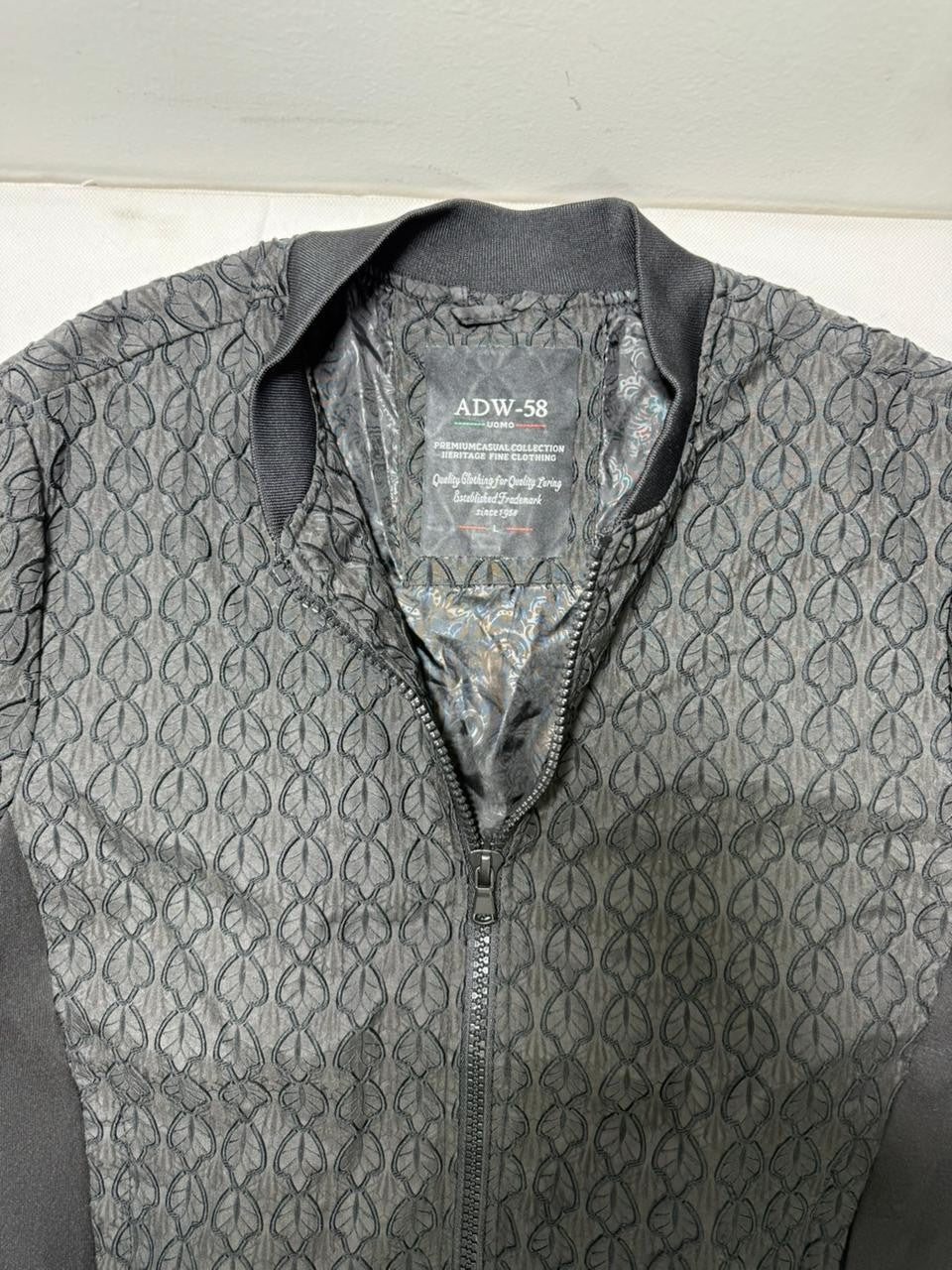 Adw-58 Men's Premium Casual Bomber Jacket Textured Leaf Pattern Size L