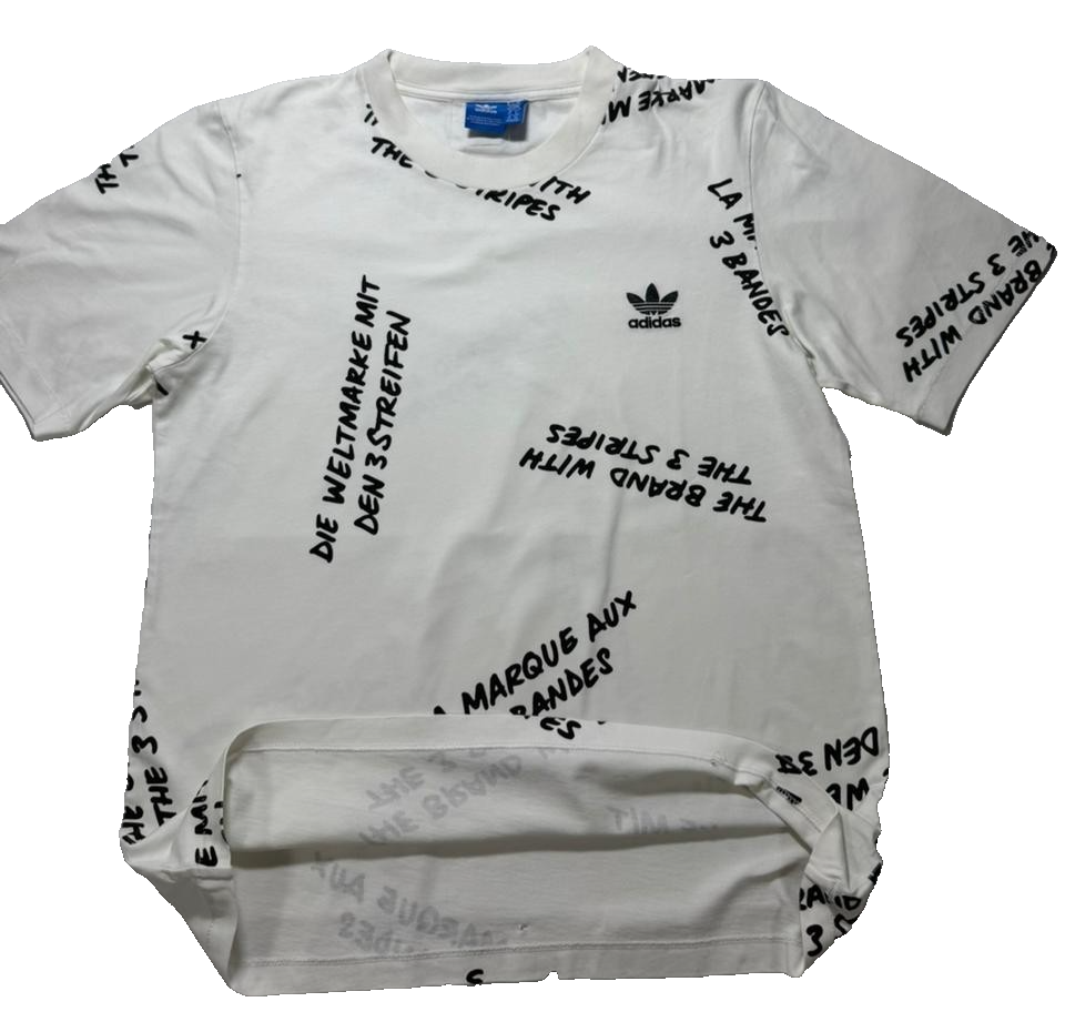 Adidas Men's White Print Solid Crewneck Short Sleeve T-Shirt - Size XS