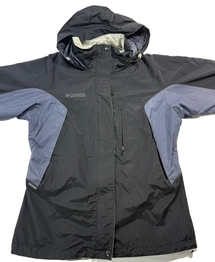 Columbia Women's Black Gray Convertible Rain Shell Jacket Hooded Bugaboo Size M