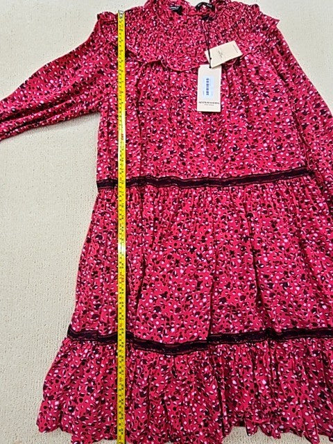 Scotch & Soda Red Floral Ruffle Mini Dress M Long Sleeve