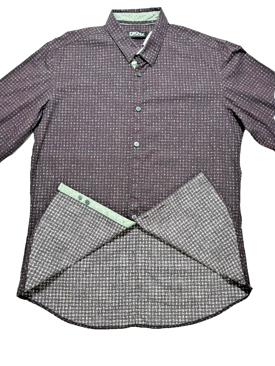 Dkny-Purple Faded Check Formal Shirt For Men Long Sleeve - 100% Cotton - Size M