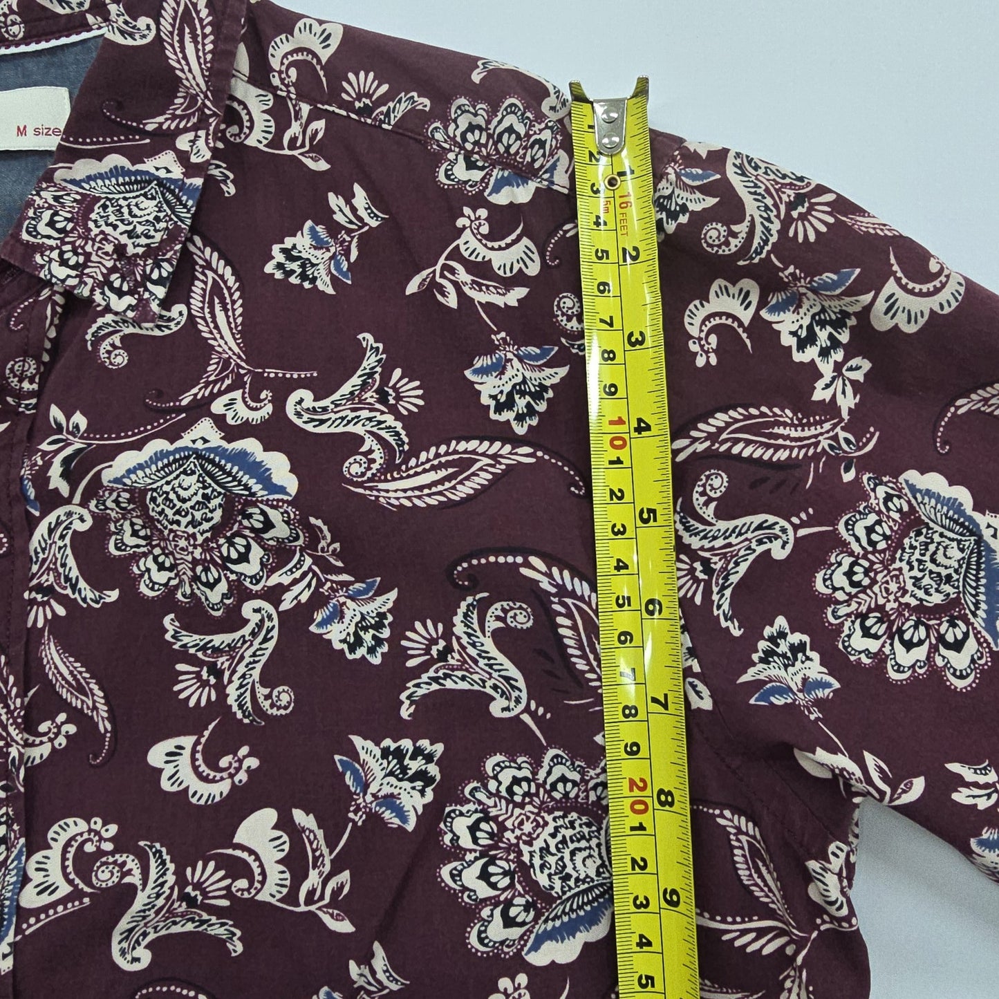 PDI Boys Burgundy Paisley Button-Up Shirt Cotton Size M Regular Condition