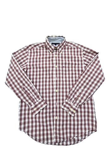 Tommy Hilfiger Men's Red White Plaid Long Sleeve Button-Down Shirt P/S