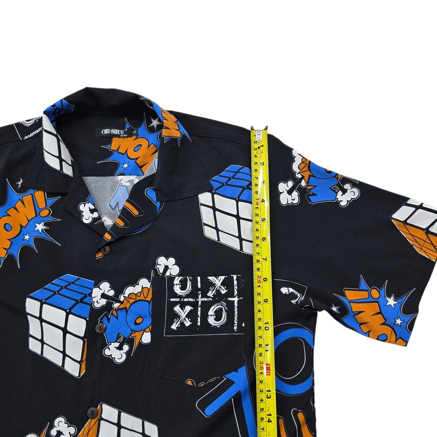 CuRaSING Men's Black Rubik's Cube Print Button-Down Shirt
