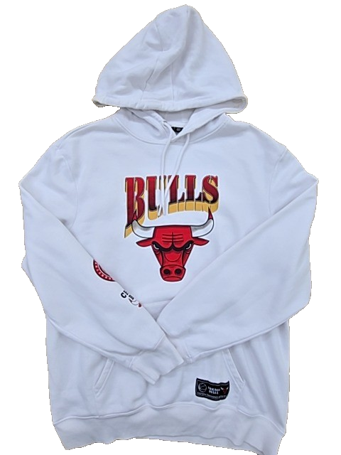 Chicago Bulls Men's White Hoodie – Size 2XL, Embroidered, Pullover