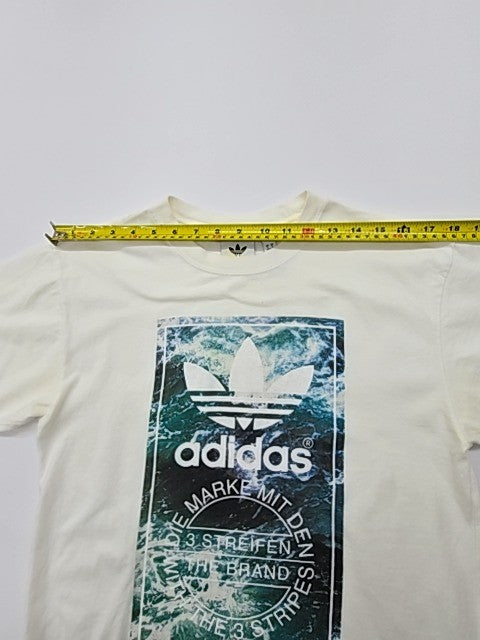 adidas Unisex Kids White Logo Graphic T-Shirt Size S Crew Neck