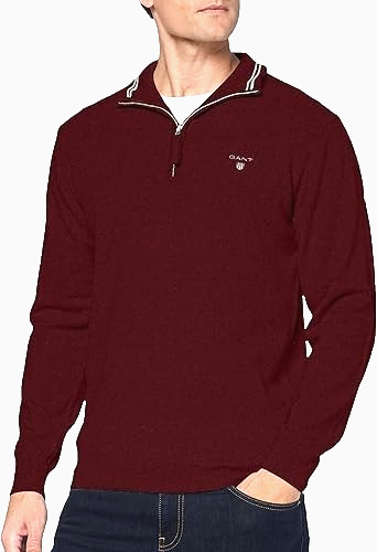 Men Gant 100% Lambswool Half Zip Sweater Burgundy Men's Size 2Xl