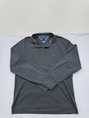 Tommy Hilfiger Men's Gray Slim Fit Long Sleeve Polo Shirt L Cotton