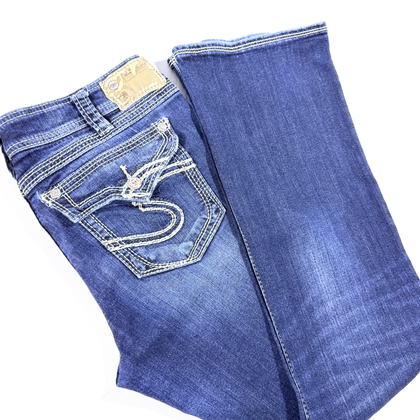 Silver Jeans Suki Distressed Women's Denim Jeans W33 L32 Flap Pockets
