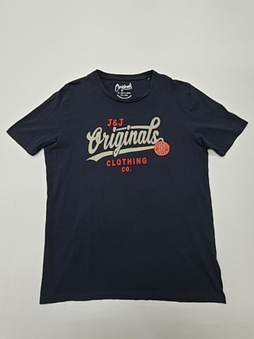 Jack & Jones Men Navy Logo Graphic T-Shirt Crew Neck Size XL Regular Fit