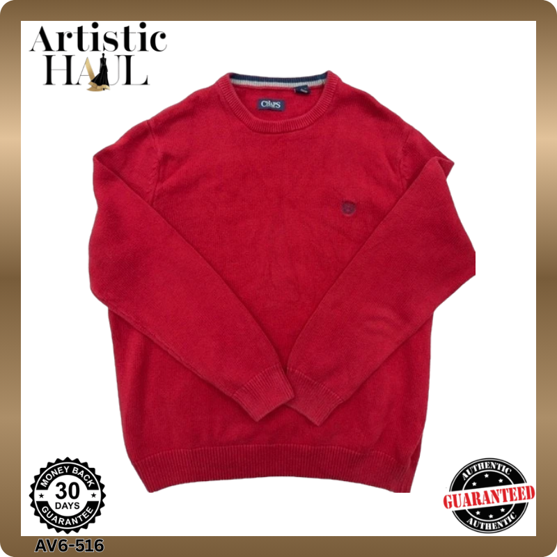 Chaps Red XL Cotton Herringbone Crewneck Pullover Sweater Men