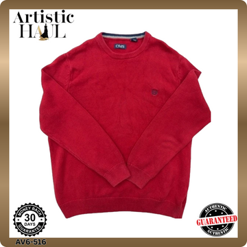 Chaps Red XL Cotton Herringbone Crewneck Pullover Sweater Men