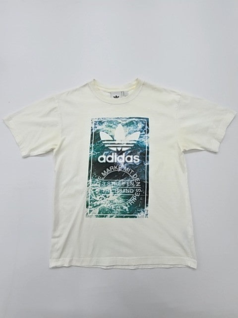 adidas Unisex Kids White Logo Graphic T-Shirt Size S Crew Neck
