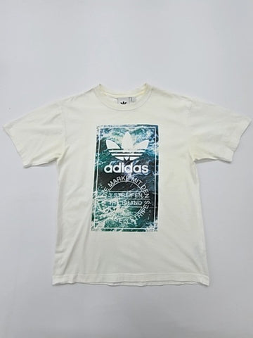 adidas Unisex Kids White Logo Graphic T-Shirt Size S Crew Neck