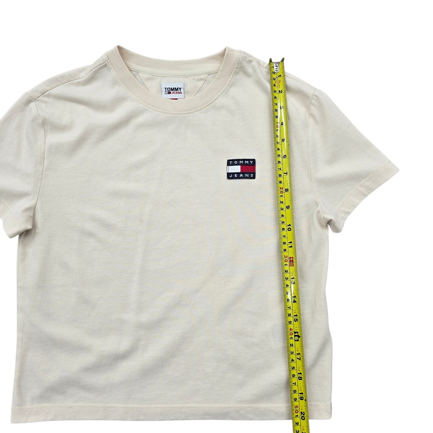 Tommy Jeans Cream XS Crew Neck T-Shirt Embroidered Logo