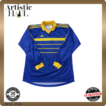Adidas Men's Blue Yellow Striped Soccer Jersey XL Long Sleeve