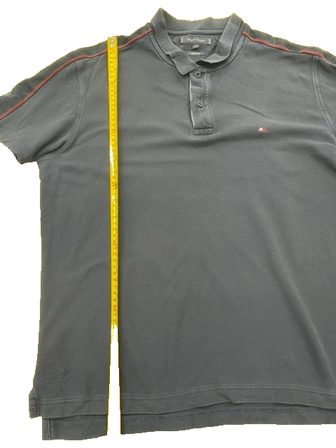 Tommy Hilfiger Men's Navy Polo Shirt XL Short Sleeve Red Stripe