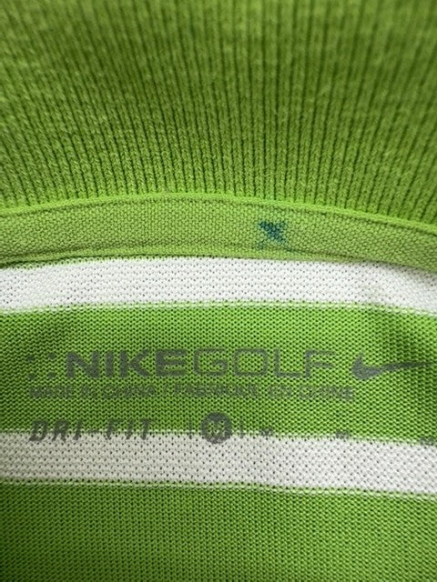 Nike Men's M Green White Dri-FIT Polo Golf Shirt Short Sleeve Stripe