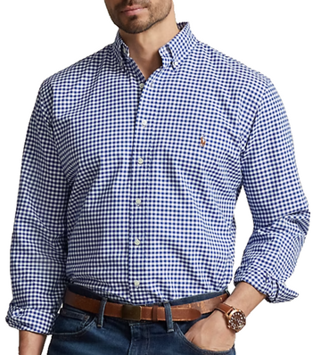 Polo Ralph Lauren Men's Blue Gingham Custom Fit Long Sleeve Shirt M