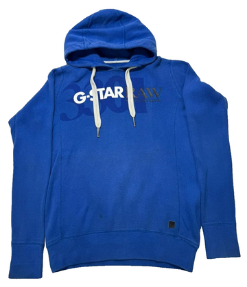 G-Star Raw Unisex Hudson Blue Foxy Logo Bhashor Fleece Lined Pullover Hoodie - M