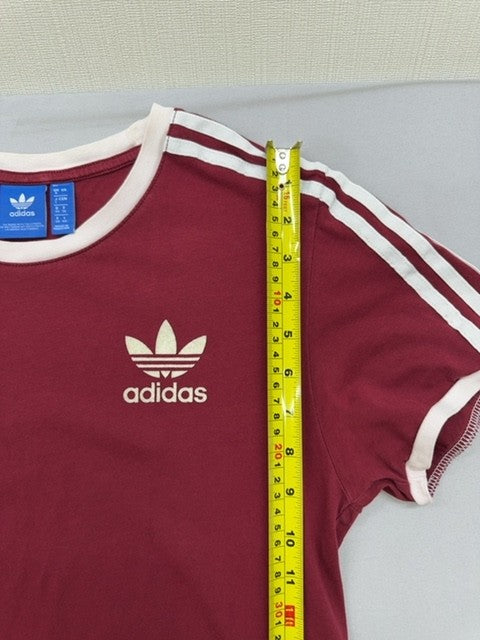 Adidas Originals 3 Stripes Burgundy Slim T-Shirt UK 8 US Cotton