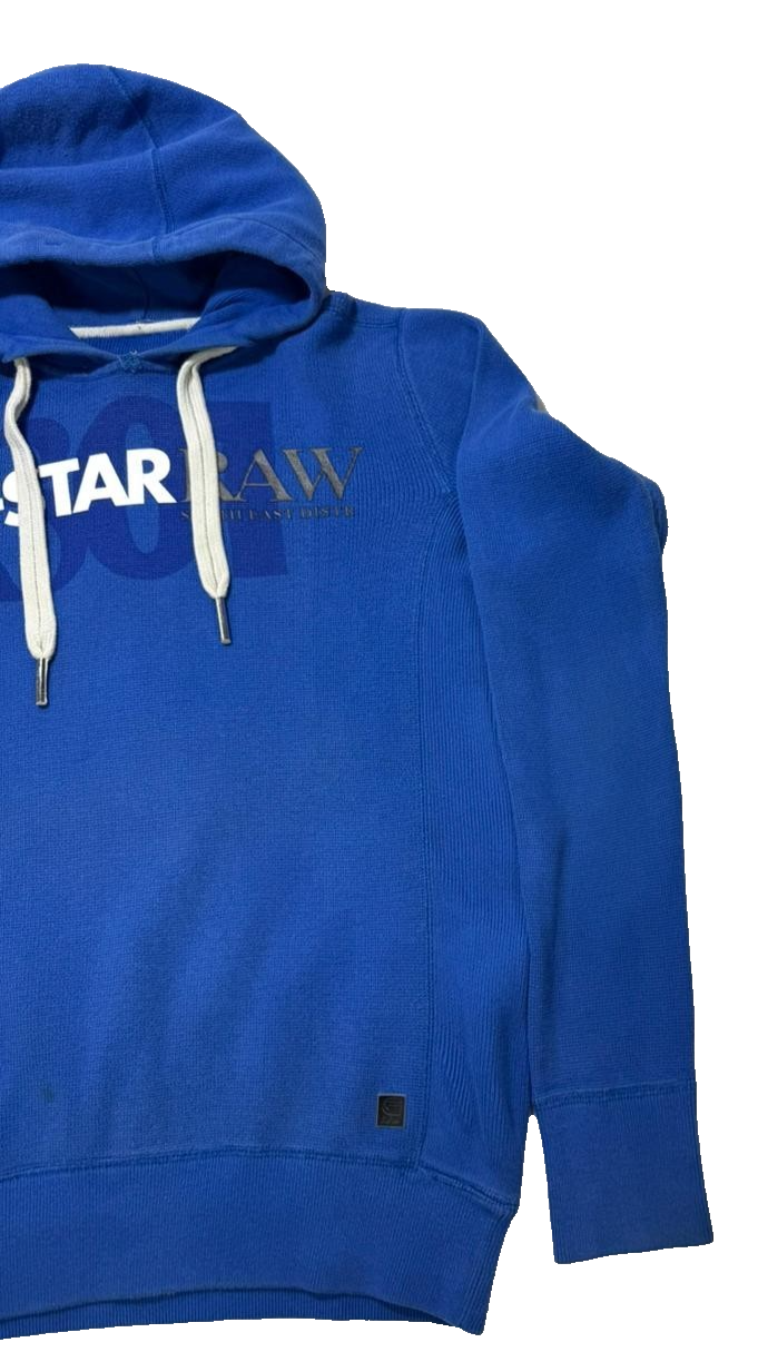 G-Star Raw Unisex Hudson Blue Foxy Logo Bhashor Fleece Lined Pullover Hoodie - M