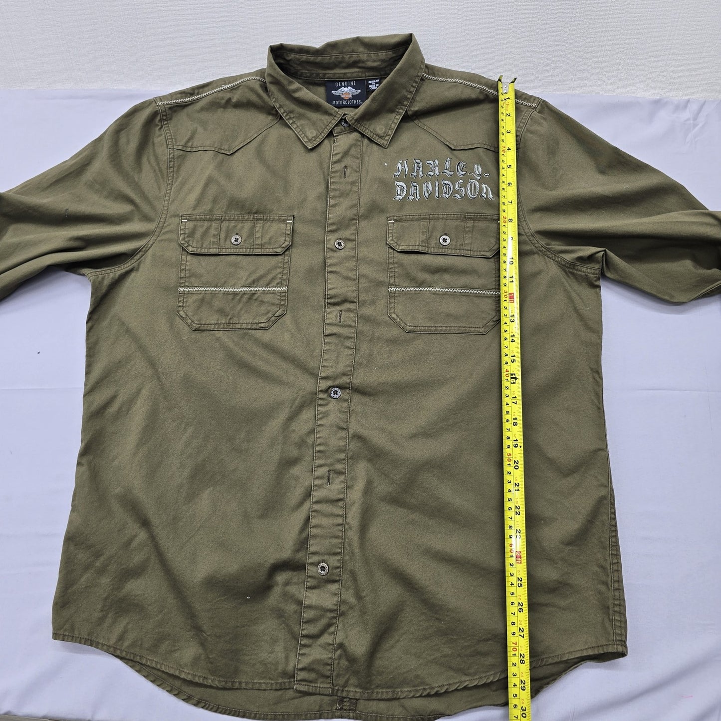 Harley-Davidson Men's Olive Green Long Sleeve XL Button Front Shirt