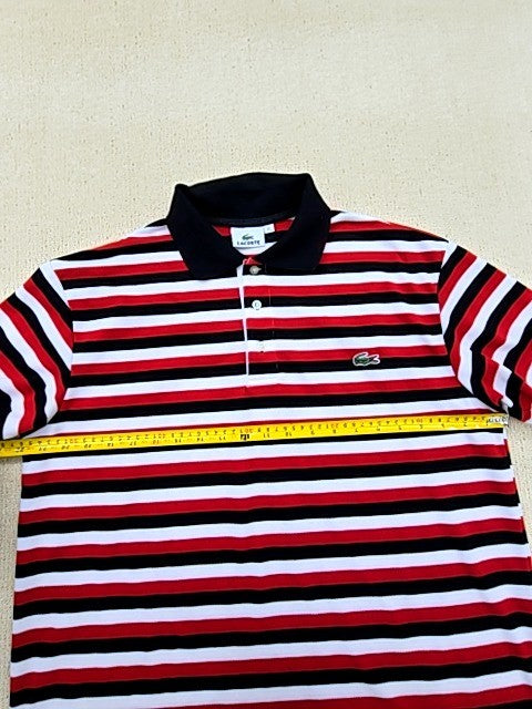 Lacoste XL Short Sleeve Striped Polo Shirt Red Black White Button Men