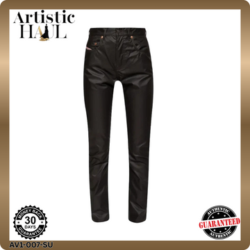 Diesel Women's Trousers Black Coated Cotton Regular Fit Size 27