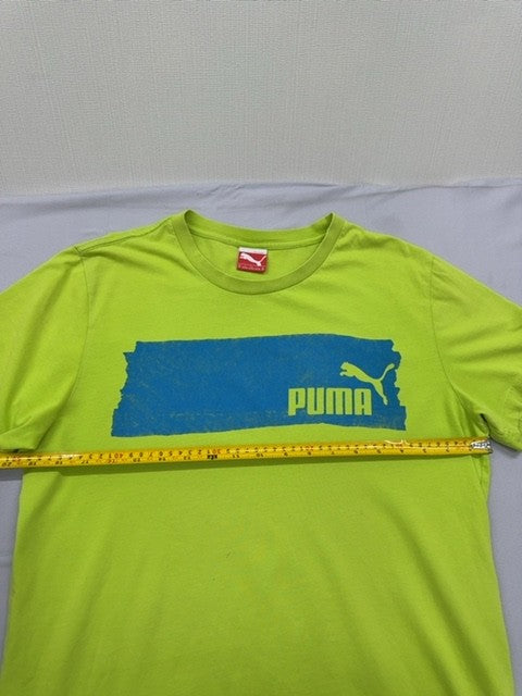Puma Men's Yellow-Green Graphic T-Shirt Size M Cotton Crew Neck