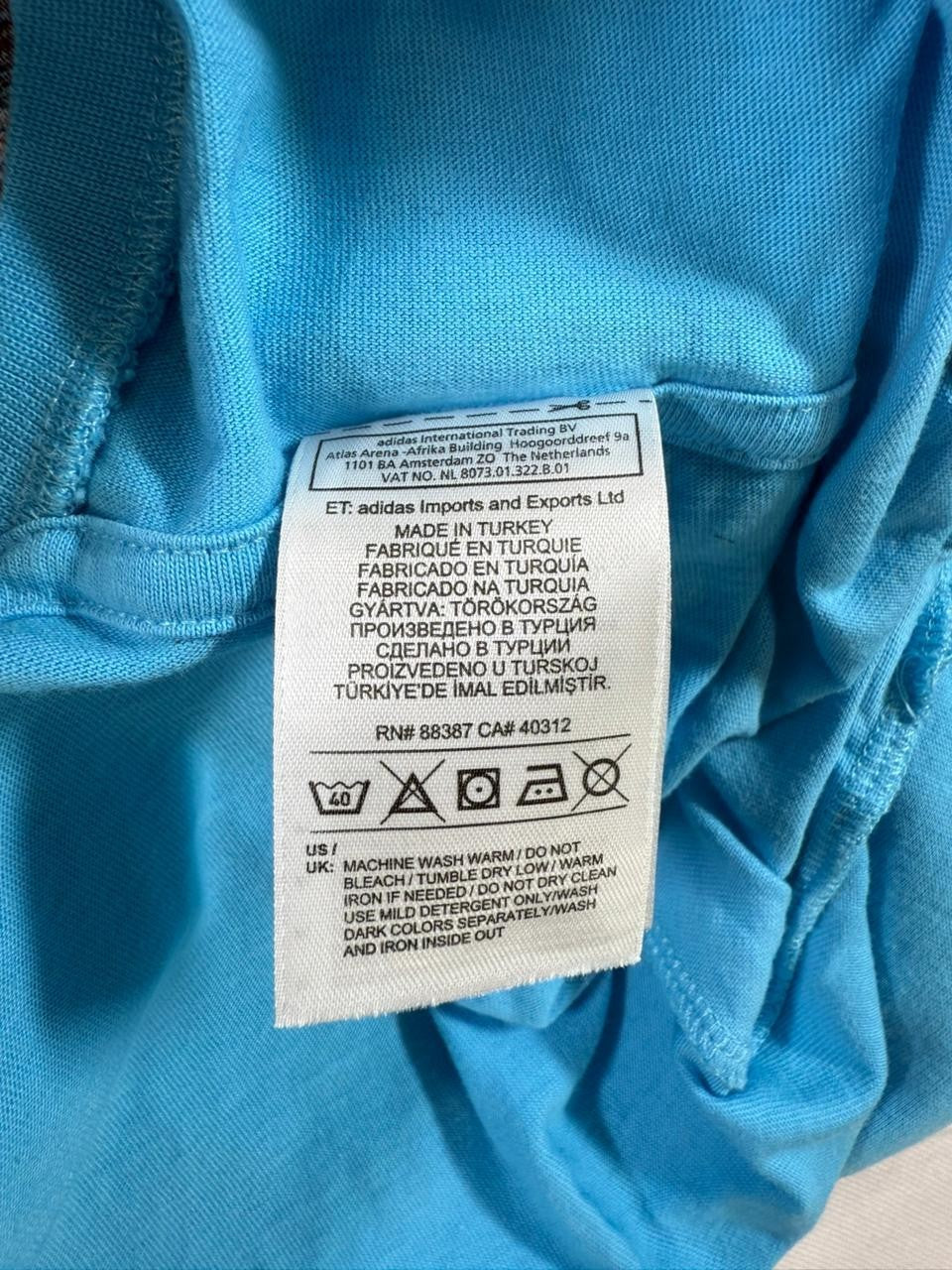 Adidas Three Stripes T-Shirt Baby Blue Short Sleeve Crewneck Cotton Tee Logo M