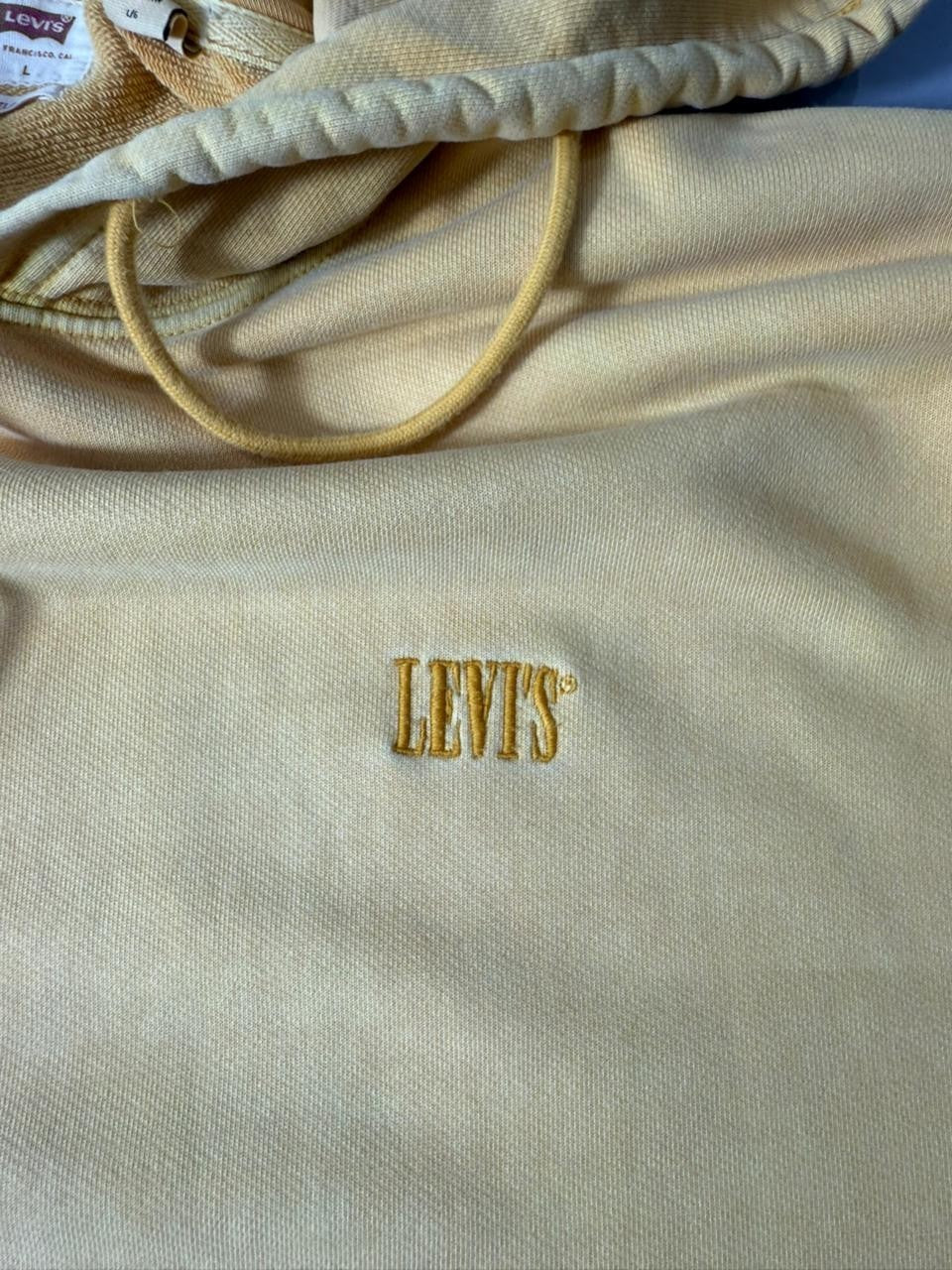 Levi's Men Beige Pullover Hoodie Relaxed Fit Size L Hooded Sweatshirt