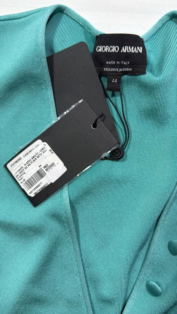 BNWT Giorgio Armani Women's Turquoise Short Sleeve Bodysuit V-Neck Size 44