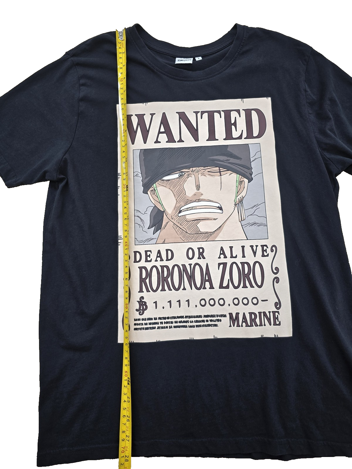 One Piece Roronoa Zoro Wanted Poster Graphic Black Men's L T-Shirt