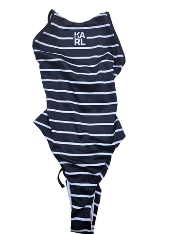 Karl Lagerfeld Women's One Piece Swimsuit S Black White Striped Halter