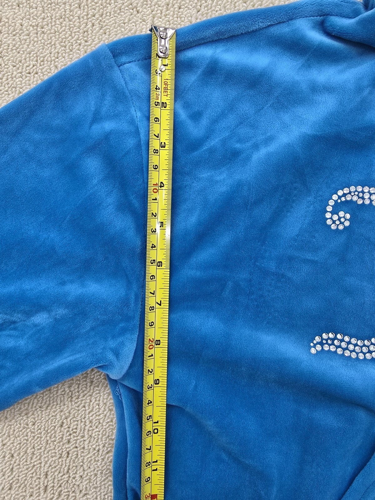 Juicy Couture Icons Velour Pullover Hoodie M Regal Blue Y2K Rhinestone