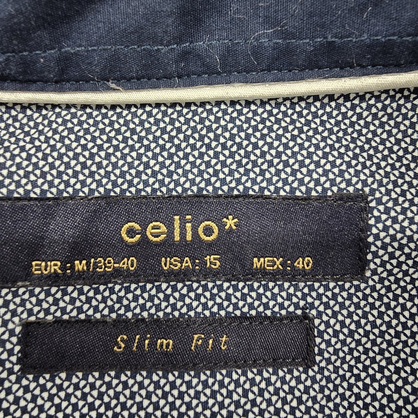 Celio Light Blue Slim Fit Dress Shirt Size 15 Micro Dot N15[1][2]