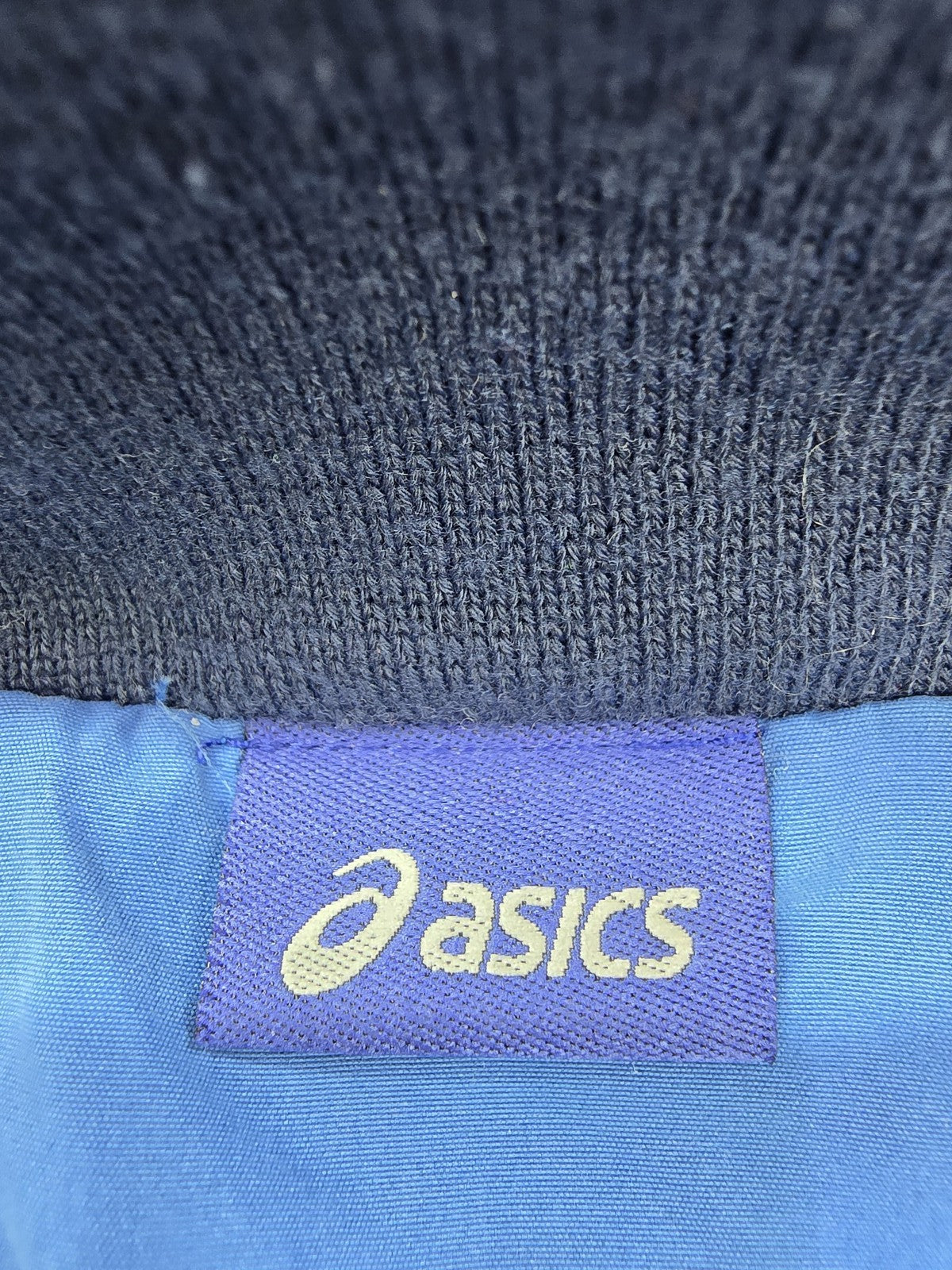 ASICS GD Striped Track Jacket Men's M Navy Blue White Nylon Zipper