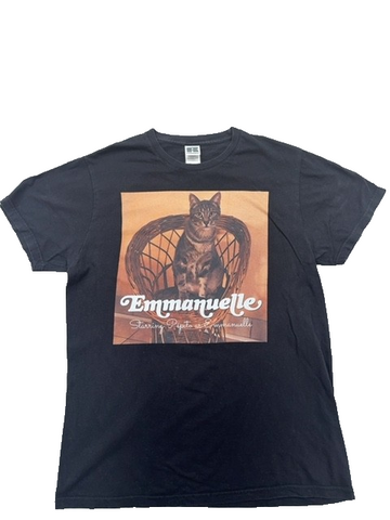 Russell Emmanuellelle Cat Black Cotton T-Shirt L Short Sleeve Crew Neck