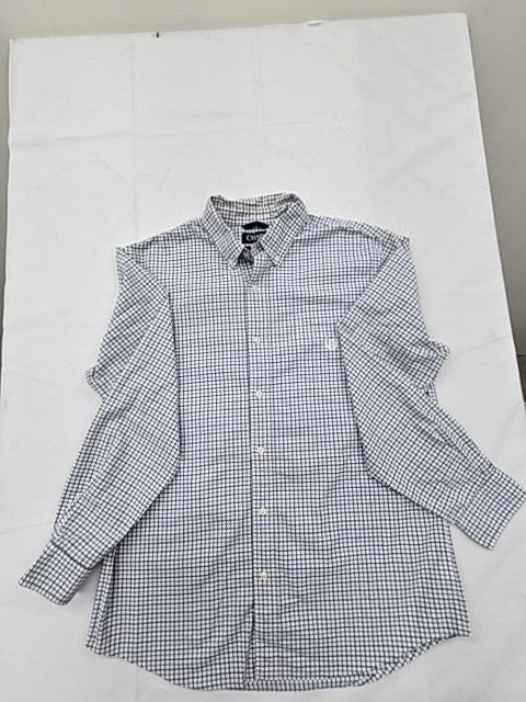 Chaps Blue White Plaid Long Sleeve Button-Down Shirt L Classic Fit