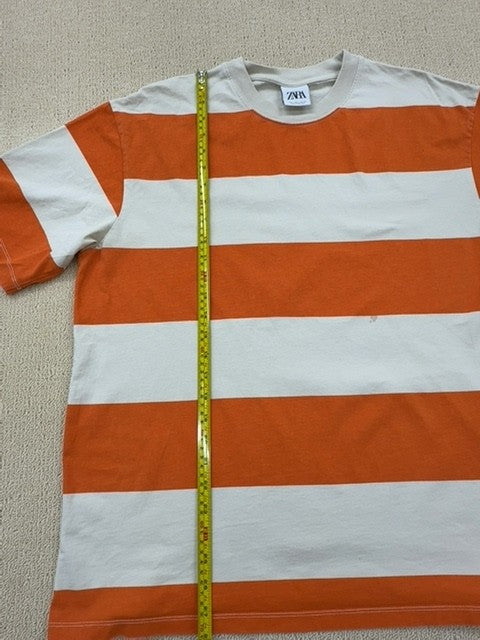 Zara Women's Orange Striped Short Sleeve Cotton T-Shirt